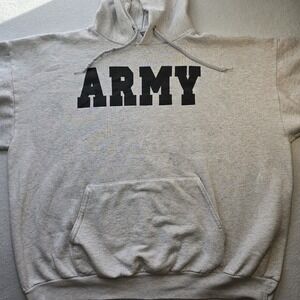 Vtg Hanes Army Hoodie Adult XL Gray ComfortBlend PrintPro Spellout 90s Y2K Read